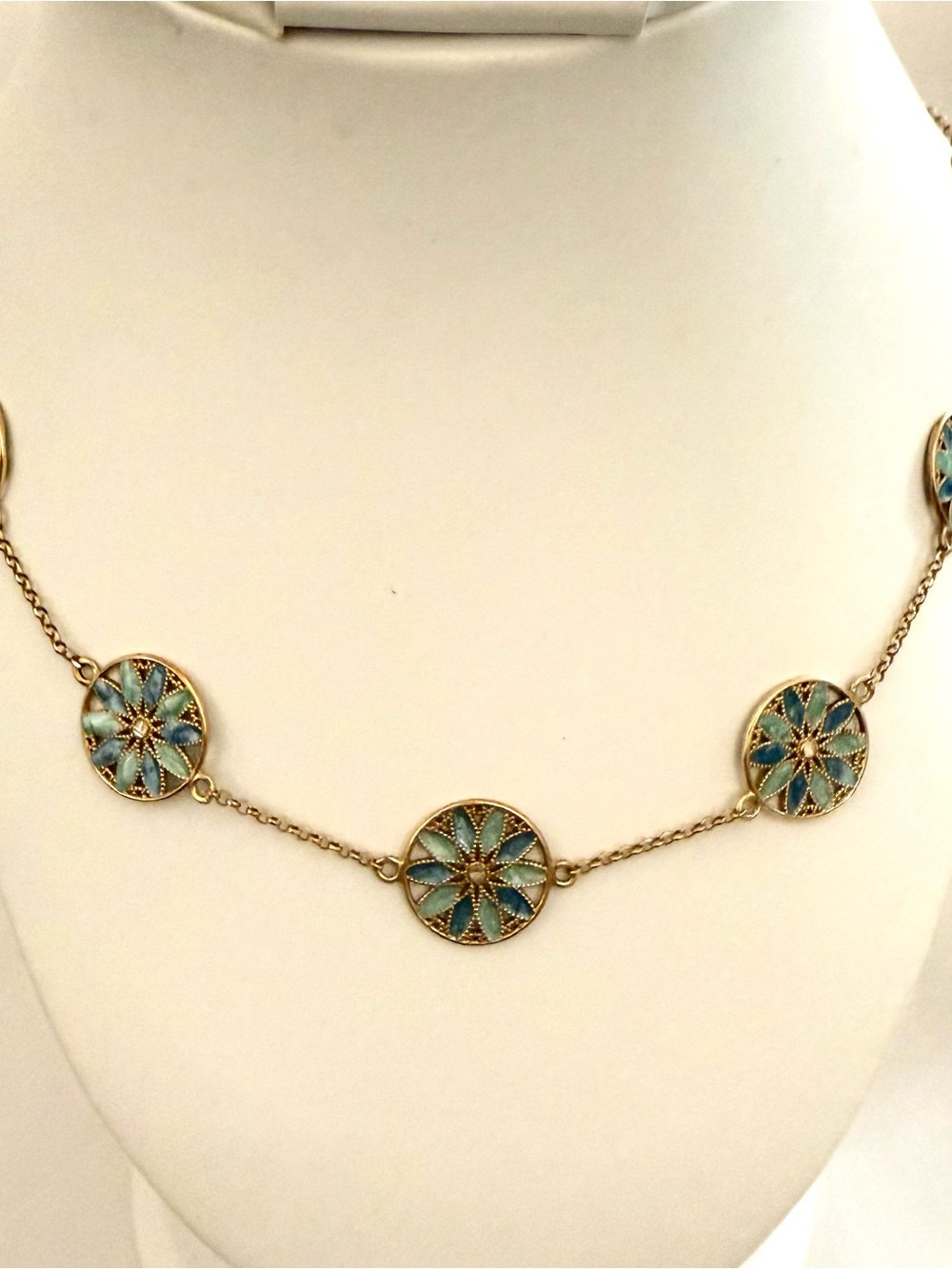 Dyadema 925 Italy Sterling Silver Gold Vermeil Blue Enamel Floral Necklace